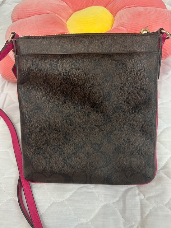 Coach Brown Signature Crossbody with Pink Trim - Picture 4 of 11